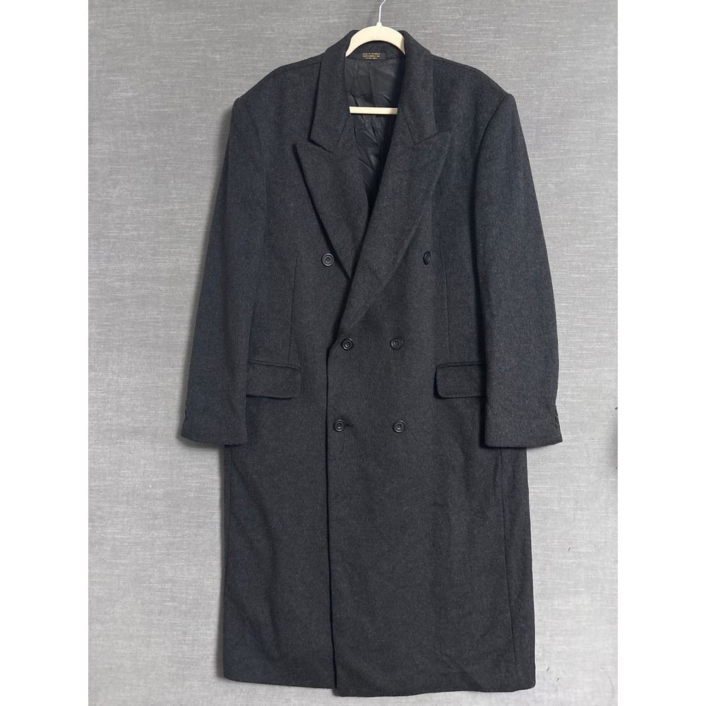 Nino Cerruti Overcoat 42L Charcoal Grey Cashmere Blend Double Breasted Long Coat